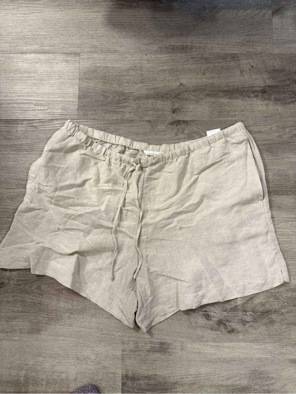H&M Light Taupe Linen-Blend Drawstring Shorts